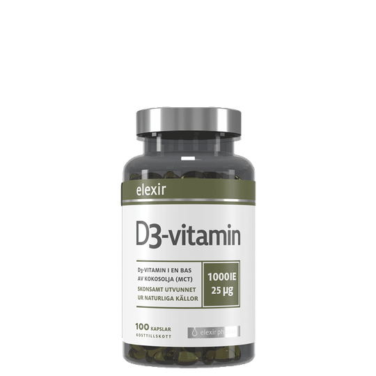 Elexir Pharma D3-vitamin, 25 mcg, 1000 IE, 100 kapsler