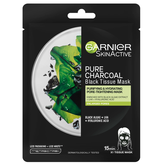 Skin Active Pure Charcoal Black Tissue Mask, Garnier Sheet Masks